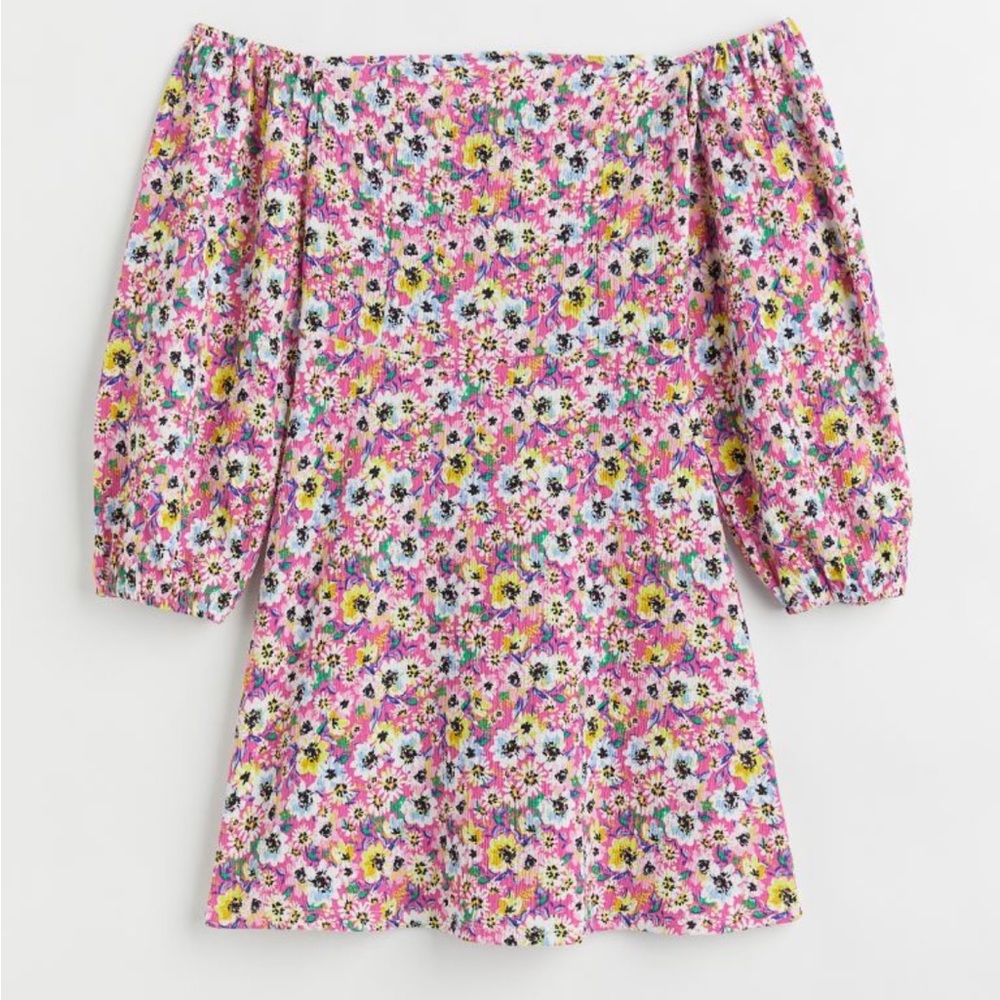 H&M SUMMER DRESS, Crinkled Off the Shoulder Dress, SOFT, AND Stretchy ,
